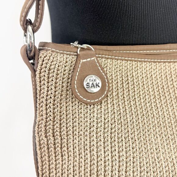 The Sak MISSY Taupe Brown Crochet Woven Faux Leather Single Strap Shoulder Bag - Picture 13 of 16